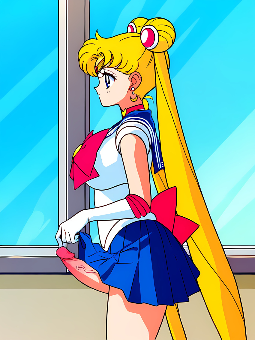 1futa ai_generated big_breasts bishoujo_senshi_sailor_moon blonde_hair blue_eyes breasts clothed clothing dickgirl erect_penis erection futa_only futanari gloves huge_breasts human intersex large_breasts light-skinned_futanari light_skin long_hair long_penis michael_benson penis sailor_moon skirt solo solo_futa uncensored usagi_tsukino veiny_penis