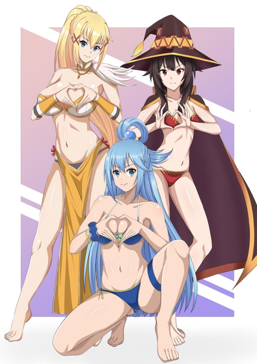 3girls aqua_(konosuba) artist_request darkness_(konosuba) kono_subarashii_sekai_ni_shukufuku_wo! megumin tagme unknown_artist