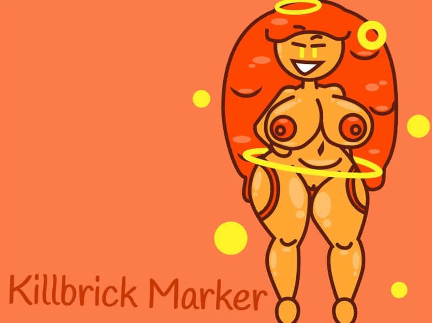 1girls find_the_markers killbrick_marker lava light_orange_body mischievous_smile naked_female orange_body orange_hair yellow_eyes