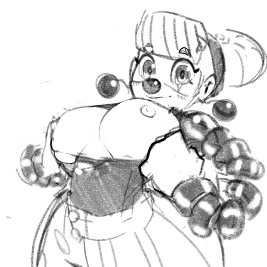 1girls 2d arms_(game) breasts breasts_out clown clown_girl cute female female_only huge_breasts justdavefnd lola_pop monochrome nipples smile solo_female