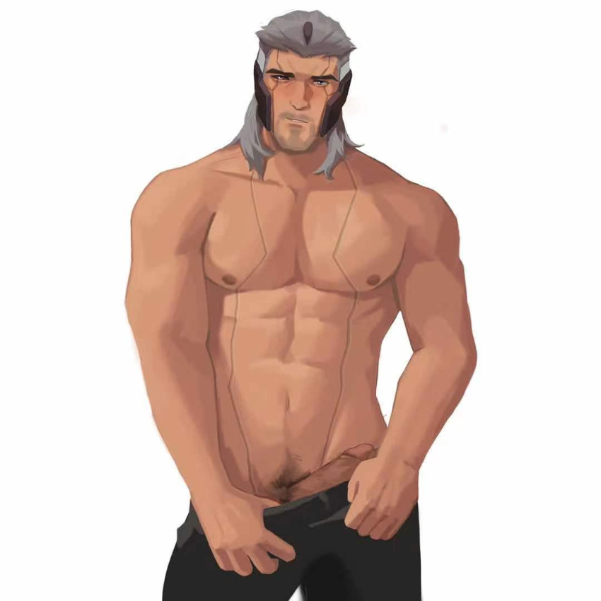 1boy abs bara biceps big_penis clothing erection league_of_legends lixiao6342 male male_nipples male_only muscular_male nipples pecs penis riot_games sylas