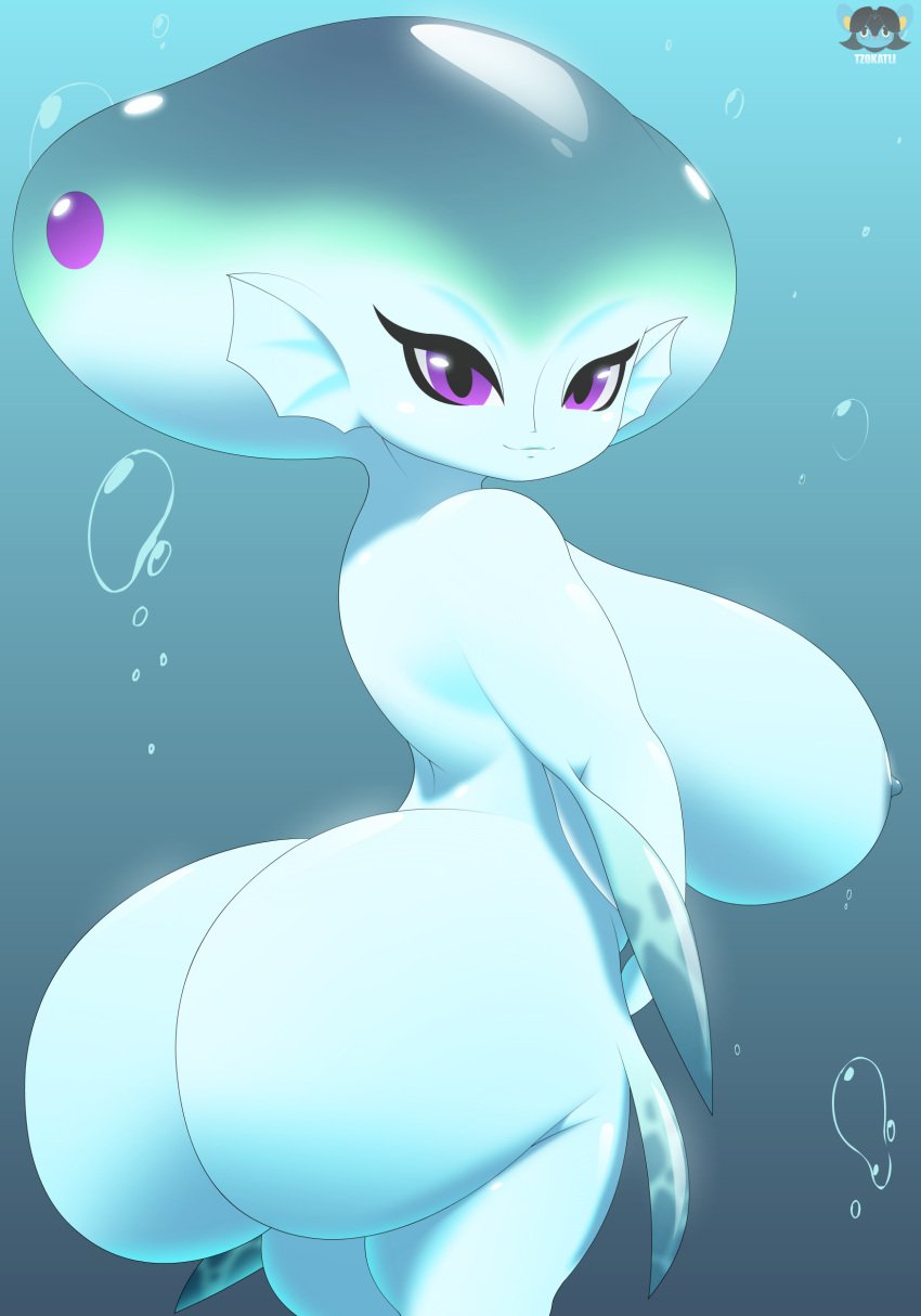 absurd_res ass big_breasts big_butt breasts bubble_butt female fin hi_res huge_breasts humanoid marine nintendo ocarina_of_time princess_ruto princess_ruto_(young) short_stack simple_background smile solo the_legend_of_zelda tzokatli zenminch zora