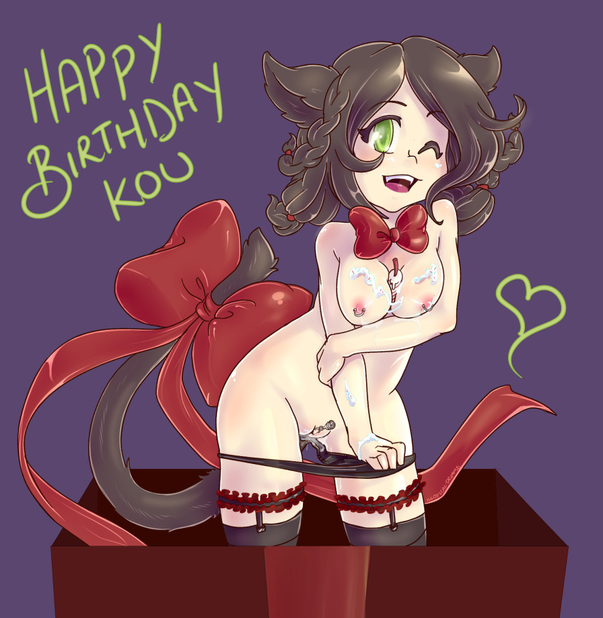 animal_ears breasts candle cat_ears catgirl feline female frosting lactation piercing pussy pussy_juice rose_radiuju sprinkles stockings video_games w'rose_radiuju