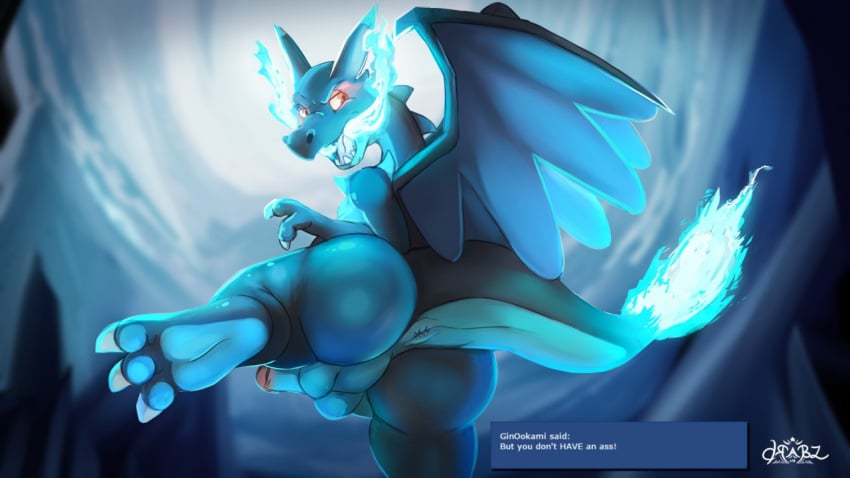 charizard dragon fire male male_only mega_charizard mega_charizard_x mega_evolution nintendo nude open_mouth penis pokemon pokemon_(species) red_eyes teeth video_games virus.exe wings