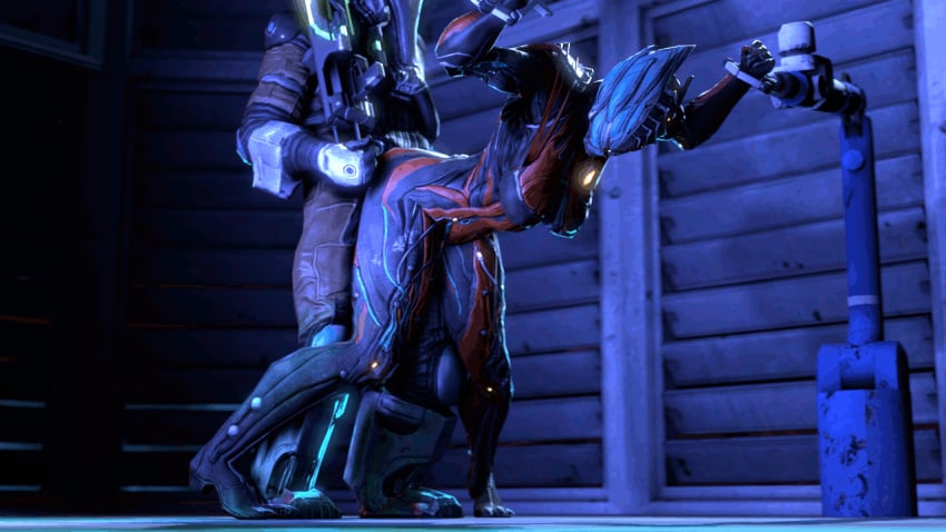 1boy 1girls 3d animated bent_over corpus crewman_(warframe) doggy_style female from_behind gun male penis ranged_weapon rape rifle sex standing straight valkyr_(warframe) warframe wattchewant weapon