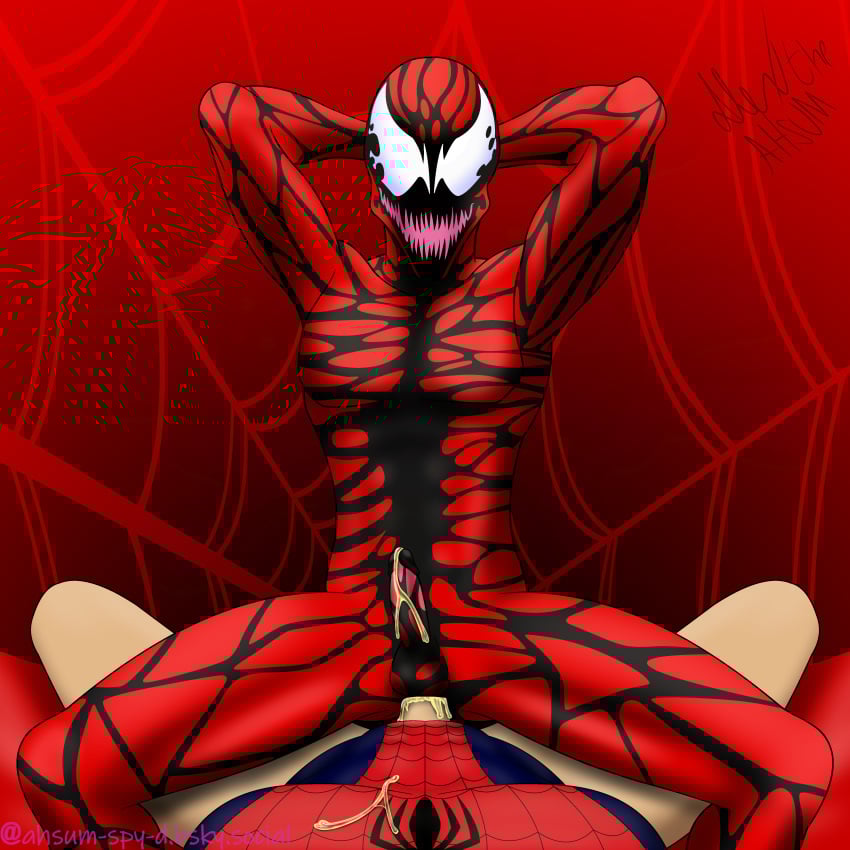 2boys ahsum_spy-d anal anal_insertion anal_sex anal_sex carnage_(marvel) cum_in_ass cum_inside cum_on_body gay gay_sex hands_behind_head humanoid male male/male male_only marvel marvel_comics penetration penis penis_in_ass red_body red_skin sex spider-man symbiote yaoi