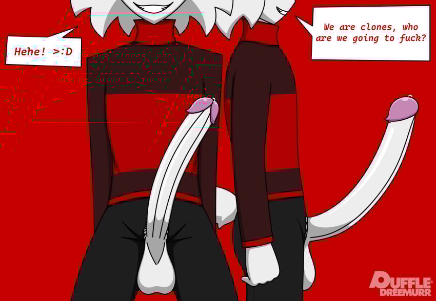 artist_name clone clones dialogue dialogue_box dialogues hole_in_pants male pants penis penis_out puffle puffle_dreemurr_(puffledreemurr) puffledreemurr smile sweater white_fur
