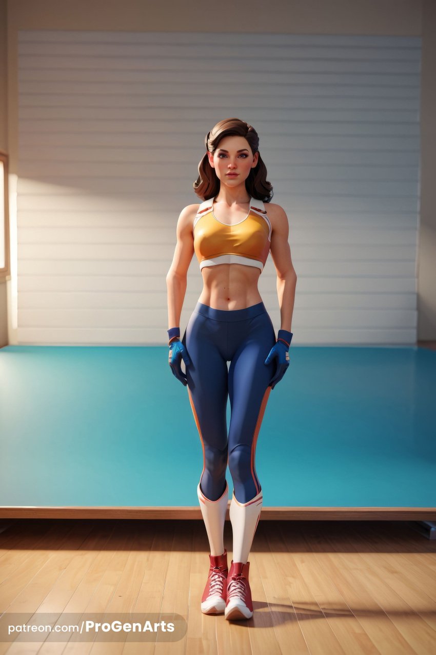 1girls abs ai_generated artist_name blue_gloves breasts brown_eyes brown_hair captain_carter female full_body gloves gym hi_res indoors lips long_hair looking_at_viewer marvel marvel_comics medium_breasts medium_hair midriff navel nose pants peggy_carter progenarts realistic red_footwear shoes sneakers socks solo sports_bra sportswear standing thigh_gap toned watermark web_address what_if...? yoga_pants
