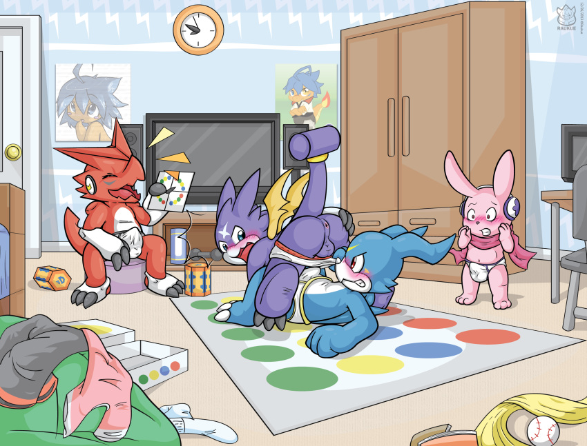 4boys absurdres angry anus ass blush briefs bulge colored cutemon detailed_background digimon duo earmuffs embarrassed erection erection_under_clothes exposed frottage furry furry_only gay group gumdramon imminent_sex laugh looking_back male male_only no_humans raised_tail raukue scalie scarf shaded shoutmon tail_ring testicles toony twister underwear underwear_down underwear_only veemon white_underwear wrestling yaoi