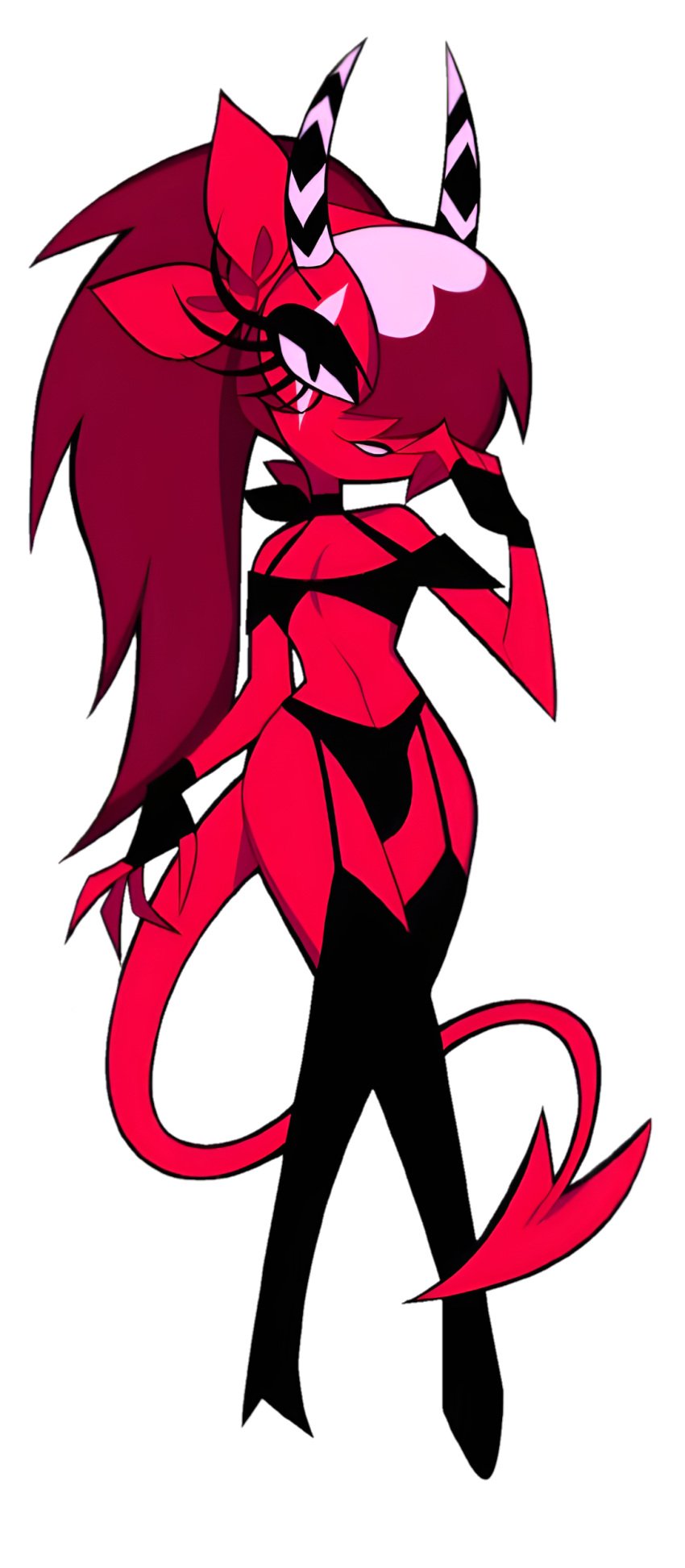 1girl 1girls demon demon_girl demon_horns demon_tail helluva_boss horns imp looking_at_viewer mythology official_art render sallie_may_(helluva_boss) solo_female tagme trans trans_woman transparent_background transparent_png vivziepop