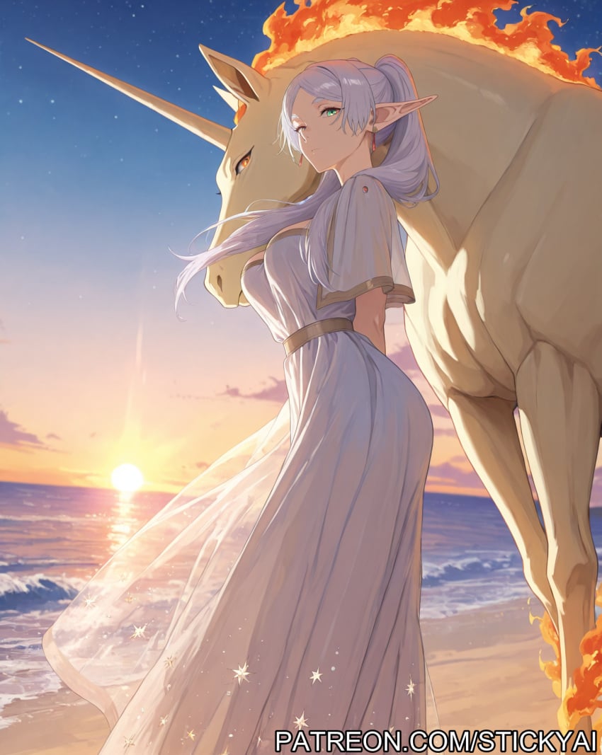 1girls ai_generated anime breasts elf_ears elf_female female fit frieren light-skinned nsfw pokemon pokemon_(species) rapidash white_hair