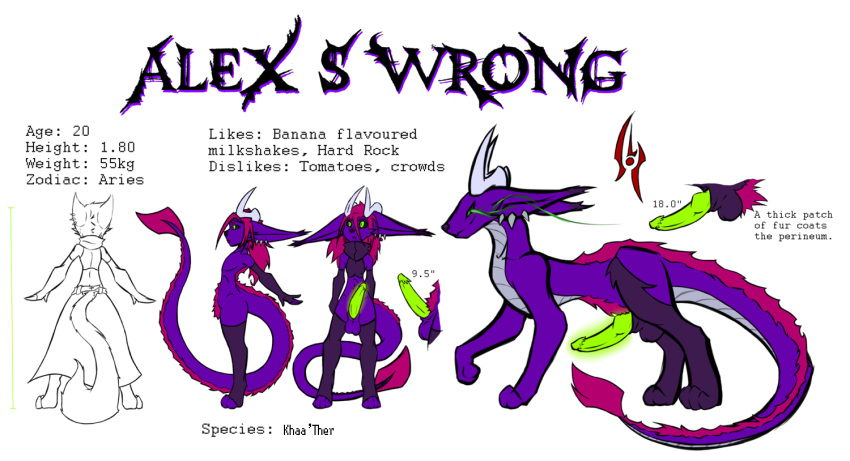 alexander_siegfried_wrong anthro ear_piercing feral gloves happy_trail horn hybrid khaa'ther male model_sheet piercing simply-wrong stockings violet_fur