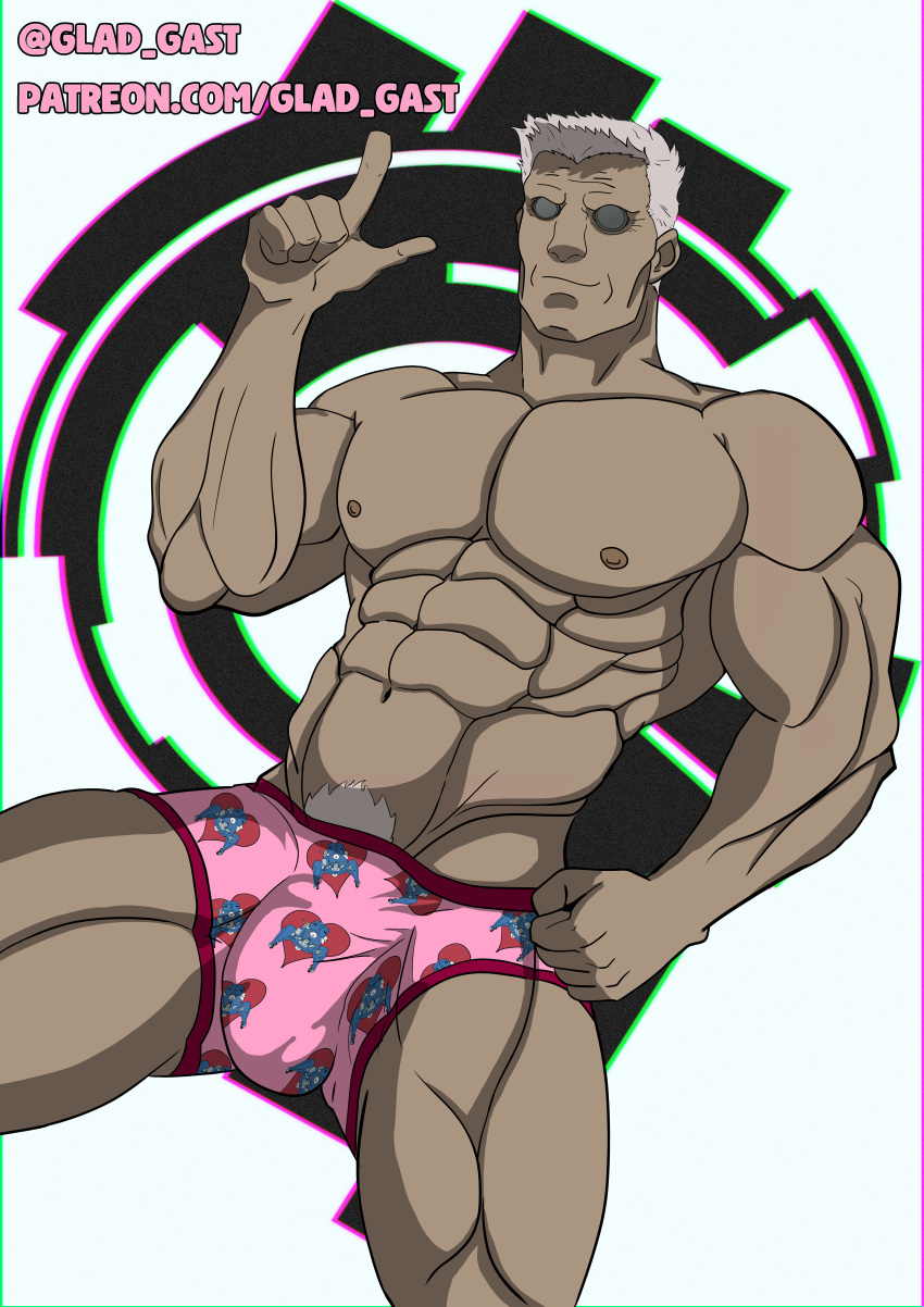 1boy abs batou big_dick boxers cybernetics cyborg ghost_in_the_shell glad_gast male male_only muscular_male older_male pubic_hair solo tachikoma yaoi