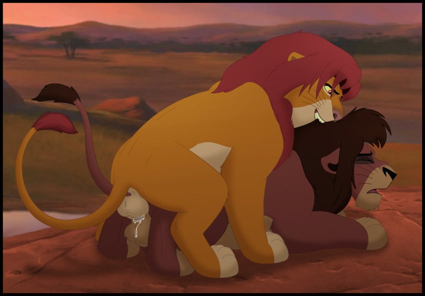 balls bodily_fluids disney duo erection felid feral genital_fluids genitals hi_res kaion kovu_(the_lion_king) lion male male/male male_penetrated male_penetrating male_penetrating_male mammal pantherine penetration penis sex simba_(the_lion_king) tail the_lion_king