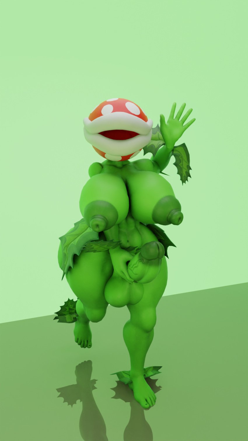 3d anthro areola big_areola big_breasts big_cock big_penis blender blender_cycles breasts cock dark_green_nipples female female_only flower futanari green_body kusk759 mario_(series) penis piranha_plant piranha_plant_girl plantie render