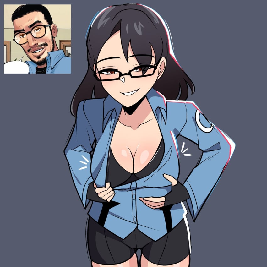 1girls big_breasts black_hair bluebutt05 breasts brown_eyes cleavage genderswap_(mtf) glasses marvel meme paul rule_63 spider-man_(series)