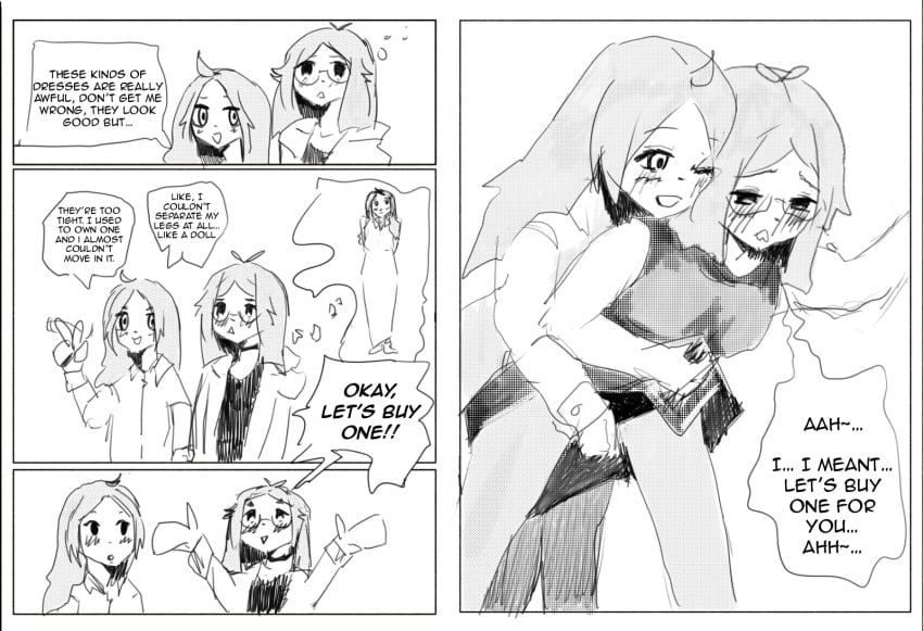 clothed clothed_sex comic comic_page english english_text glasses lesbian_sex lidipon long_hair trans_woman transfem yuri