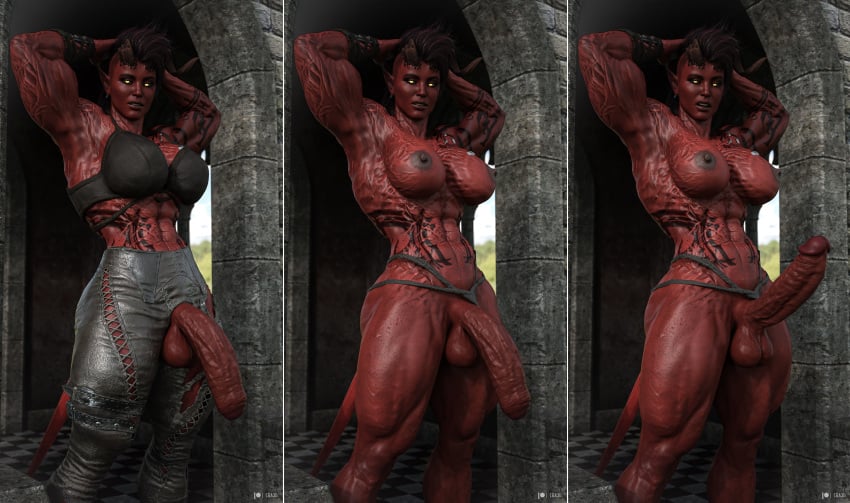 3d baldur&#039;s_gate_3 breasts cga3d erotichris futa_only futanari girthy_penis karlach red_skin solo solo_futa