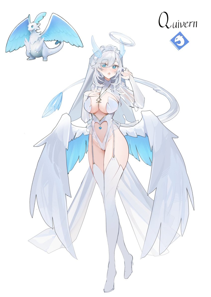 big_breasts blue_eyes dragon heart jewelry thighs white_hair