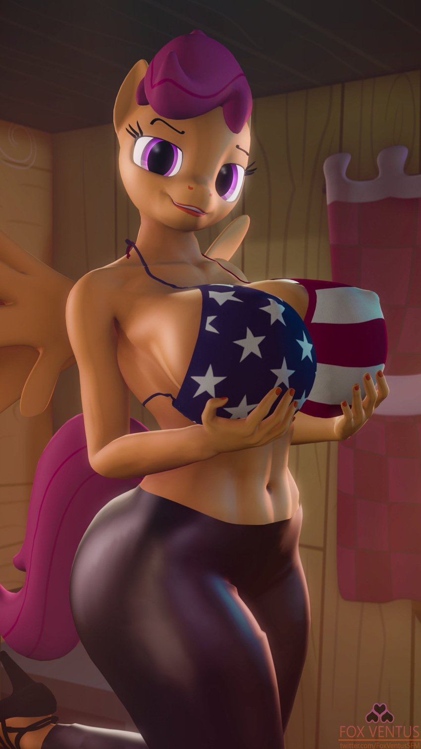 3d 4k 9:16 absurd_res american_flag american_flag_bikini anthro anthrofied athletic athletic_anthro athletic_female big_breasts bikini bikini_top black_clothing black_leggings black_legwear blue_bikini_top breasts clothed clothing digital_media_(artwork) equid equine female flag_bikini foxventus friendship_is_magic fully_clothed fully_clothed_anthro fully_clothed_female hair hasbro hi_res holding_breast huge_breasts leggings legwear looking_at_viewer mammal my_little_pony mythological_creature mythological_equine mythology nipple_outline orange_body pattern_bikini pattern_clothing pattern_swimwear pegasus pink_eyes pink_hair pink_tail red_bikini_top scootaloo_(mlp) side_boob solo star star_polygon star_print string_bikini striped_bikini striped_clothing striped_swimwear stripes swimwear tail united_states_of_america white_bikini_top wings