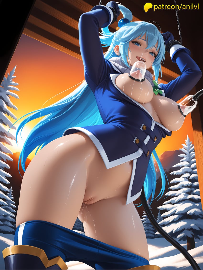 1girls 2025 ai ai_assisted ai_generated anilvl anime anime_girl anime_style aqua_(konosuba) artist_name big_breasts big_breasts big_breasts big_chest blue_eyes blue_hair blush breast breasts breasts breasts bust busty chains chest clitoral_hood crotch dripping_pussy erect_nipples explosion exposed_nipples exposed_pussy female female_genitalia genitals gloves hair_ornament hard_nipples hat hi_res high_quality high_resolution highres jacket juicy_pussy kono_subarashii_sekai_ni_shukufuku_wo! large_breasts long_hair navel nipple nipples nipples_outside open_mouth orange_sky patreon patreon_username pussy pussy_lips pussy_peek restrained shaved_pussy slit solo stable_diffusion sunset sweat tight_pussy uncensored_nipples uncensored_pussy uncensored_vagina vagina vulva watermark wet_pussy