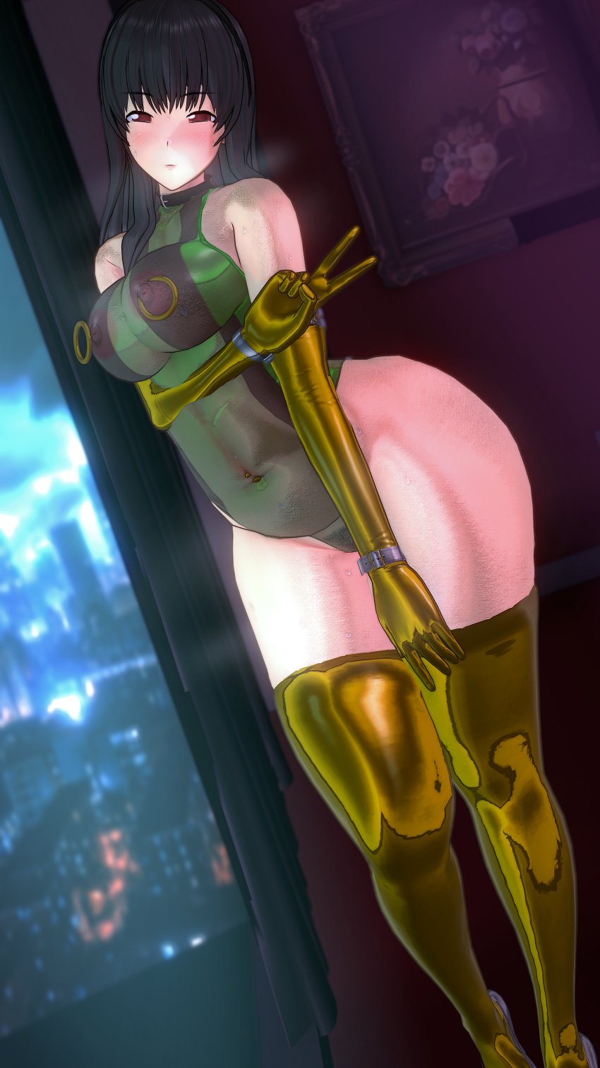 3d busty female kimi_to_kanojo_to_kanojo_no_koi. koikatsu nipple_piercing pierced_nipples piercing showing_off skimpy skimpy_clothes sone_miyuki spidey-dude thick_thighs thighhighs thighs voluptuous voluptuous_female