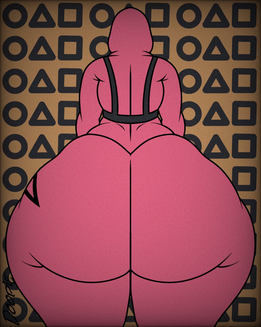 ambiguous_gender ass ass_focus background big_ass bubble_butt clothed doopie doopkaboom_(artist) fat_ass huge_ass massive_ass phat_ass pink_guard solo squid_game tagme triangle_(squid_game)