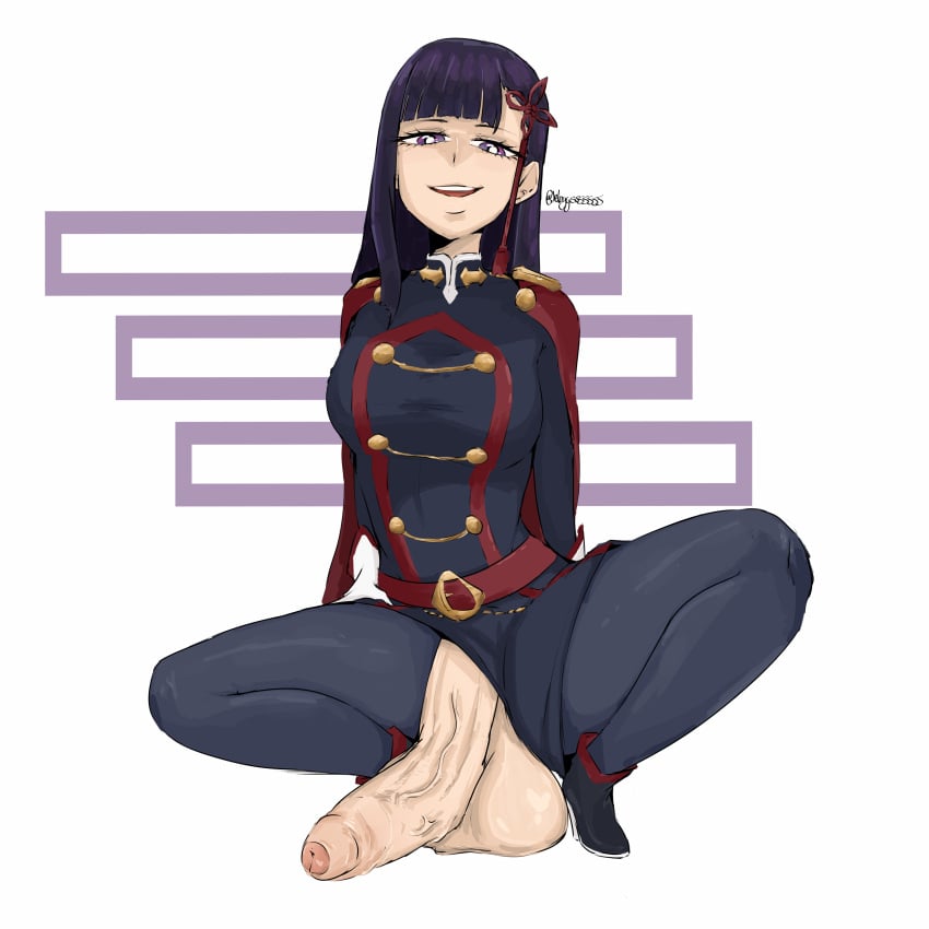 1girls anti-demon_corps_uniform big_penis female full-package_futa fully_clothed futa_only futanari futanari gold_(metal) hair_ornament huge_balls huge_cock jeteggs large_penis looking_down mato_seihei_no_slave medium_breasts smile solo solo_female solo_focus squatting thick_legs thick_penis thick_thighs uncircumcised uniform white_gloves yamashiro_ren