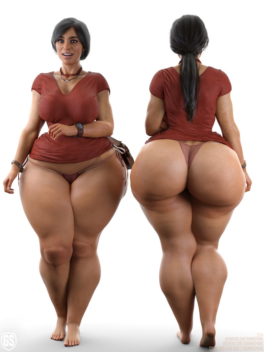 1girls 3d ass back_view big_ass black_hair bottom_heavy cellulite chloe_frazer dark-skinned_female dark_skin fat_ass female female_only front_view grimmspring huge_ass indian indian_female naughty_dog necklace panties pear_shaped ponytail solo solo_female thick_thighs thunder_thighs uncharted uncharted_2 voluptuous voluptuous_female wide_hips