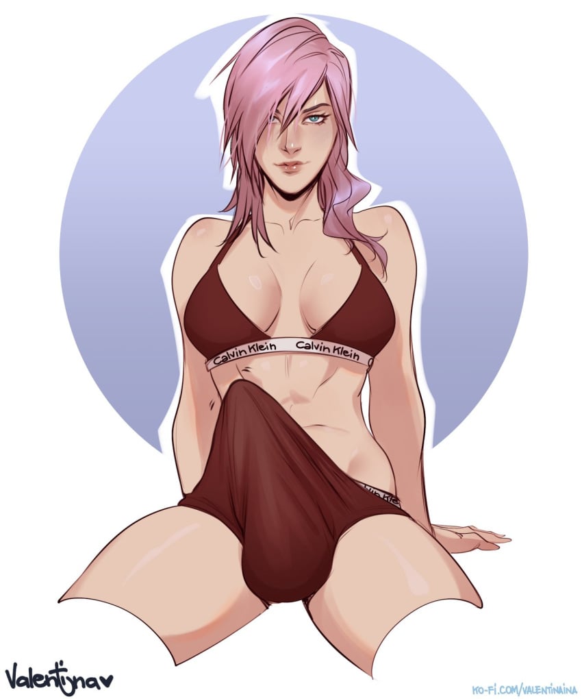 1futa bulge bulge_through_clothing calvin_klein clothed erection erection_under_clothes final_fantasy final_fantasy_xiii futanari lightning_farron solo solo_focus tenting underwear valentinainat1 violet_hair