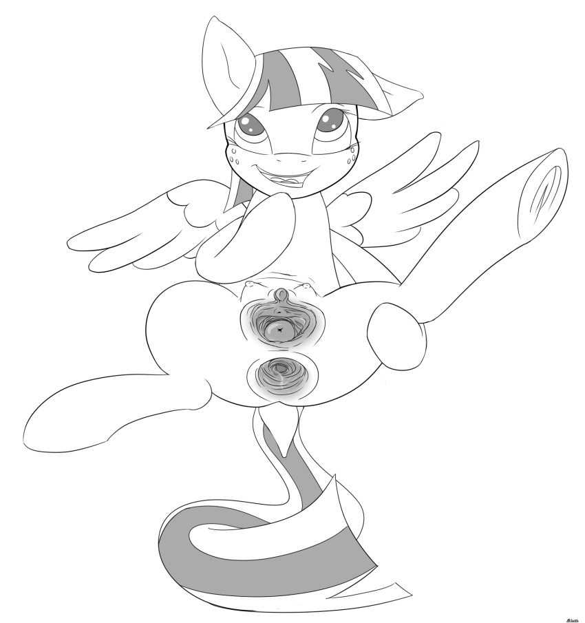 2014 anus bloss blossomforth_(mlp) crotchboobs equine female feral freckles friendship_is_magic gaping gaping_anus gaping_pussy greyscale hair horse monochrome my_little_pony pegasus pony presenting pussy small_crotchboobs solo spread_legs spreading two_tone_hair wings