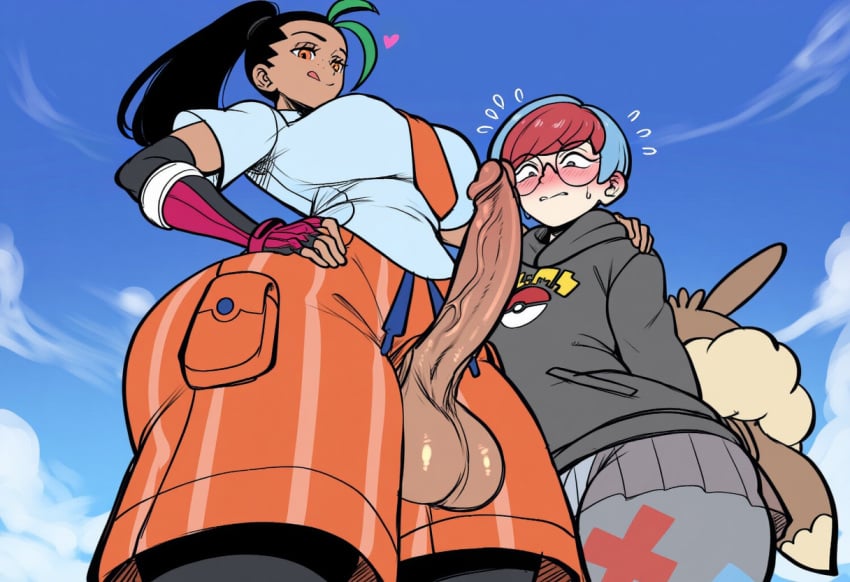 1futa 1girls ai_generated big_breasts big_penis dark-skinned_futa dark_skin female futa_on_female futanari huge_ass imminent_sex intersex large_breasts latina mullon nemona_(pokemon) novelai penis penny_(pokemon) pokemon pokemon_sv voluptuous voluptuous_futa wide_hips