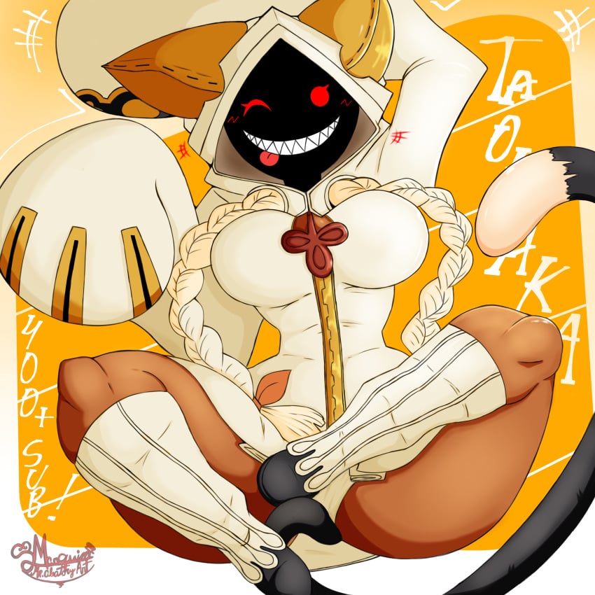 1girls blazblue dark-skinned_female dark_skin fecharis female kaka_(blazblue) mask masked masked_female mraleatoryart2 taokaka tongue tongue_out