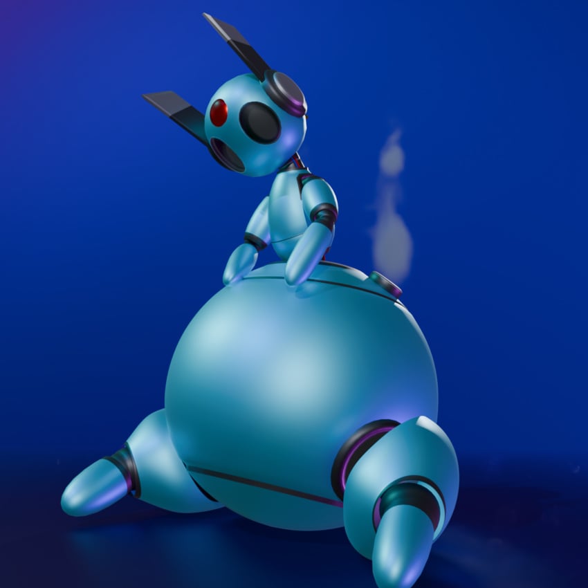 1girls antennae_(anatomy) belly belly_inflation big_ass big_belly big_butt black_eyes blue_body broken female female_focus female_only inflation iterator_(rain_world) looks_to_the_moon_(rain_world) rain_world robot robot_girl robot_humanoid robot_joints shiny shiny_body shiny_butt shiny_skin steam steaming steaming_body stomach stomach_inflation wire