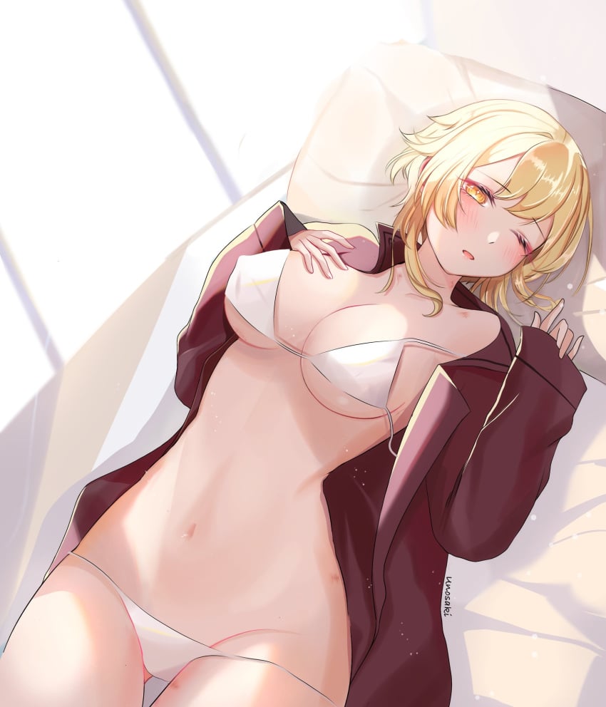 1girls bare_belly bare_chest bare_hands bare_hips bare_legs bare_midriff bare_navel bare_shoulders bare_skin bare_thighs bed bed_sheet belly belly_button bikini bikini_bottom bikini_only bikini_top blonde_eyebrows blonde_female blonde_hair blonde_hair blonde_hair_female blush blush_face blushing_at_viewer blushing_female blushing_lines breasts busty busty_female busty_girl cleavage collarbone curvaceous curvaceous_body curvaceous_female curvaceous_figure curvaceous_hips curvy curvy_body curvy_female curvy_figure curvy_hips exposed_belly exposed_chest exposed_hips exposed_legs exposed_midriff exposed_navel exposed_shoulders exposed_skin exposed_thighs eye_closed female female_focus female_only fingers genshin_impact groin halterneck head_tilt high_resolution highres hourglass_figure large_breasts lean_figure looking_at_viewer lumine_(genshin_impact) lying lying_down lying_on_back lying_on_bed midriff narrow_waist navel nipple_bulge on_back one-eye_closed one_eye_closed one_eye_open open_mouth parted_lips pillow shoulders simple_background slender_body slender_waist slim_waist solo string_bikini swimsuit swimwear thighs tilted_head unosaki2 upper_body white_background white_bed white_bed_sheet white_bikini white_bikini_bottom white_bikini_top white_pillow white_string_bikini white_swimsuit white_swimwear wide_hips yellow_eyes yellow_eyes_female