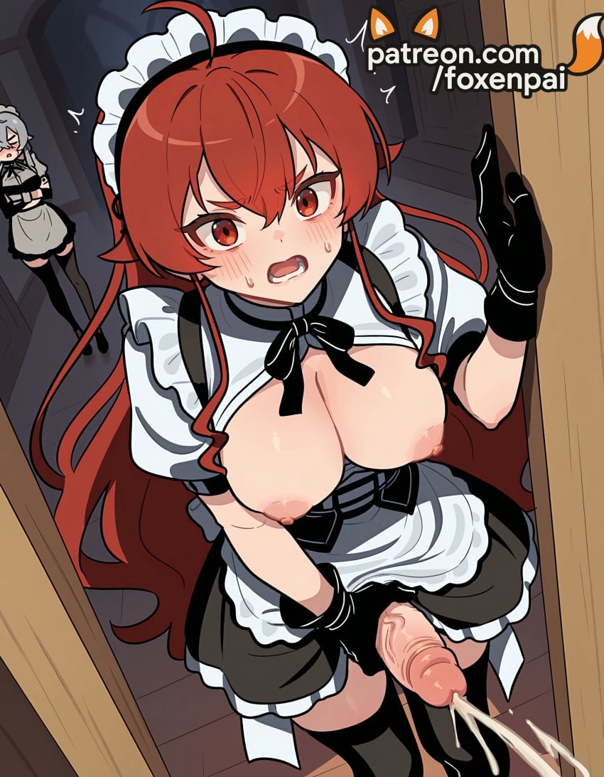 1futa 2025 ahoge ai_generated apron artist_name bare_breasts bare_chest black_gloves black_legwear blush braless breasts breasts_outside bust chest cock cum dick door dress ejaculation enmaided erection eris_greyrat exposed_breasts exposed_nipples foxenpai frilled_apron frills futanari gloves hair_between_eyes hi_res high_quality high_resolution highres indoors intersex long_hair maid maid_apron maid_headdress multiple_girls mushoku_tensei naked_breasts nipples nipples_outside open_door open_mouth patreon patreon_username penis red_eyes red_hair stable_diffusion thighhighs veiny_penis waist_apron watermark white_apron wooden_floor