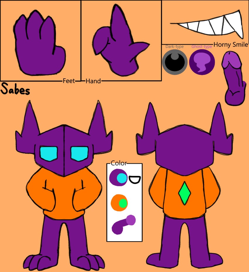 3_fingers 3_toes anthro balls clothing digital_media_(artwork) erection feet fingers generation_3_pokemon genitals hi_res humanoid_genitalia humanoid_penis male model_sheet nintendo penis pokemon pokemon_(species) sabes sableye secretsableye simple_background smile solo teeth toes