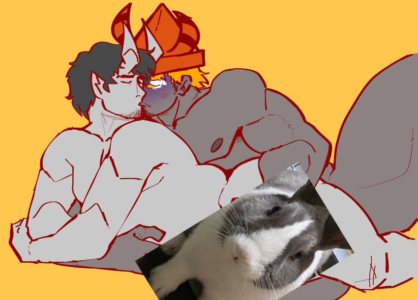 background beard_stubble censored civilian_(phighting) color colored demon_horns facial_hair gay gay_sex hair hiii_look_at_this_pet_rabbit horns i_have_hired_this_rabbit_to_stare_at_you kissing line_art making_out muscular muscular_male nah_they_homies_dw naked naked_male nude nude_male orange_background orange_hair phighting phuntimebdayz11374 roblox sex they're_wrestling_actually they_are_fucking traffic_(phighting)