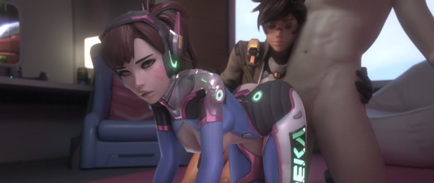 2girls 3d ambiguous_penetration blizzard_entertainment d.va female fraxxlr implied_sex naked_male nude overwatch overwatch_2 sex small_breasts teenager