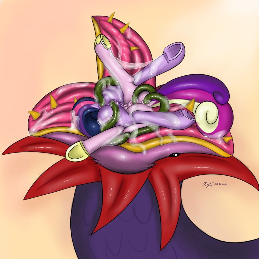 2014 anal anal_sex anus ass cum cutie_mark double_penetration equine female feral friendship_is_magic group hi_res hooves horse mammal my_little_pony penetration pink_fur plain_background pony princess_cadance_(mlp) purple_fur pussy slime tatzlwurm tentacle twilight_sparkle_(mlp) vaginal_penetration vore worm xyi