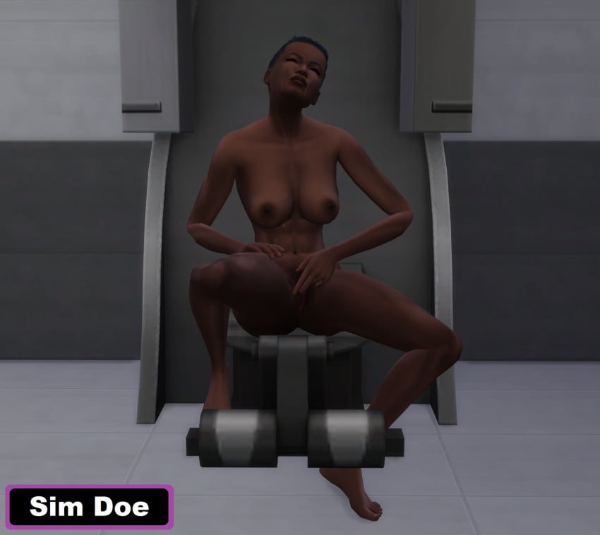 1girls 6_pack black_hair ebony female fit fit_female fitness hairy legs_spread milf nude nude_female original_character rubbing_clitoris rubbing_pussy short_hair sim_doe sims sims4 sims_4 strong strong_woman the_sims the_sims_4 touching_pussy working_out workout