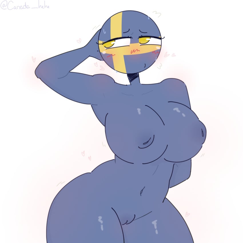 1girls big_ass big_breasts blue_body blue_nipples blue_pussy blue_skin blush countryhumans countryhumans_girl embarrassed sweden_(countryhumans) swedish thick_thighs xx.canada.xx yellow_eyes