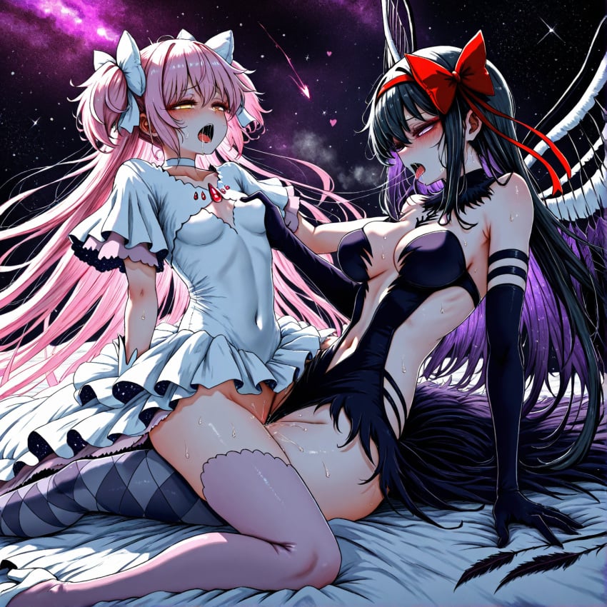 ai_generated akemi_homura akuma_homura blush female_orgasm groping lesbian_sex madoka_kaname magical_girl puella_magi_madoka_magica saliva tribadism ultimate_madoka yuri yuri