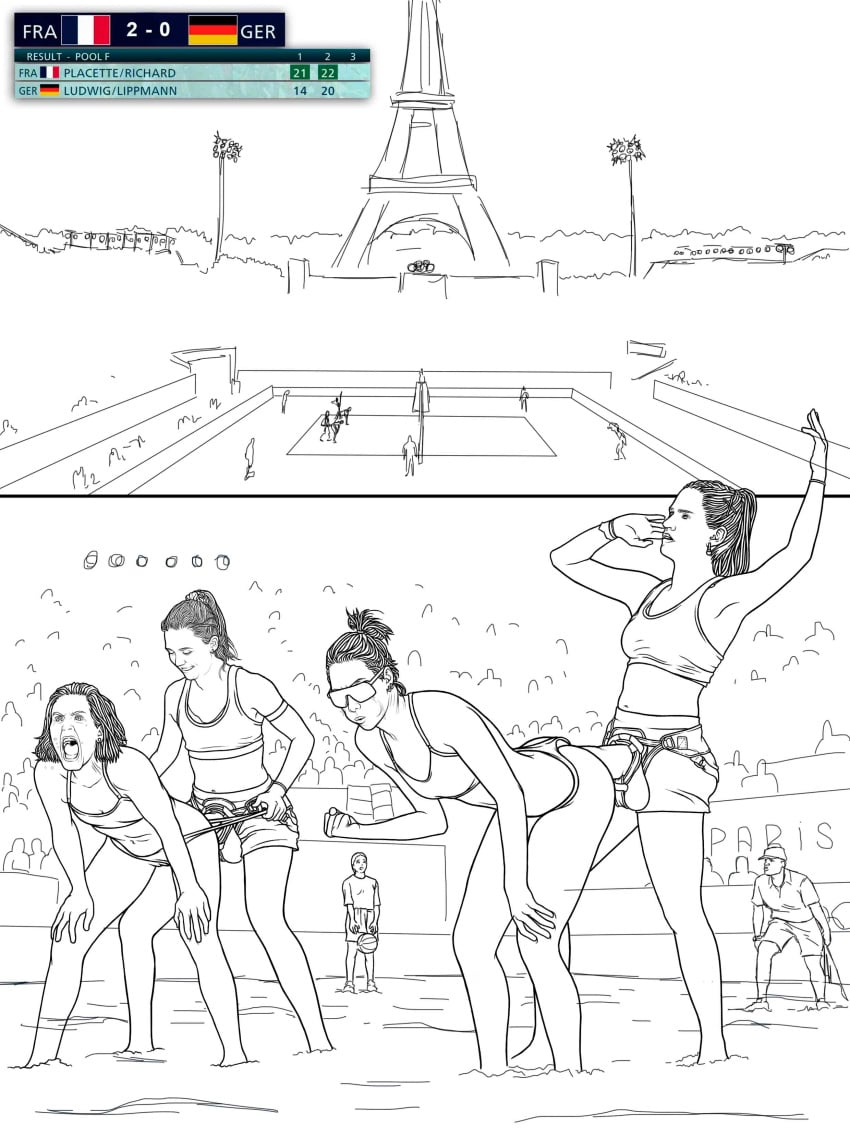 alexia_richard anal anal_sex arena beach_volleyball black_and_white buggery defeat defeated femdom humiliation lézana_placette laura_ludwig loreleia louisa_lippmann olympics paris_2024_olympics sport sports sports_bikini sports_bra sportswear stadium stadium_background strap-on volleyball