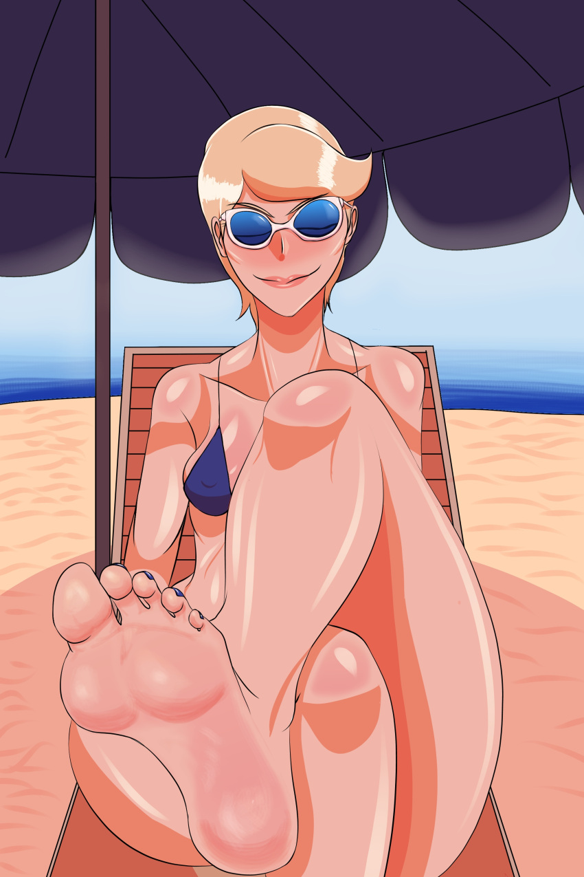 banditk beach beach_background beach_chair beach_umbrella bikini bikini_top blonde_female blonde_hair feet feet_focus feet_up foot_fetish hanna-barbera milf pink_lipstick scooby-doo scooby-doo_on_zombie_island short_hair simone_lenoir sole_female soles sunglasses tinted_eyewear toenail_polish toenails toes