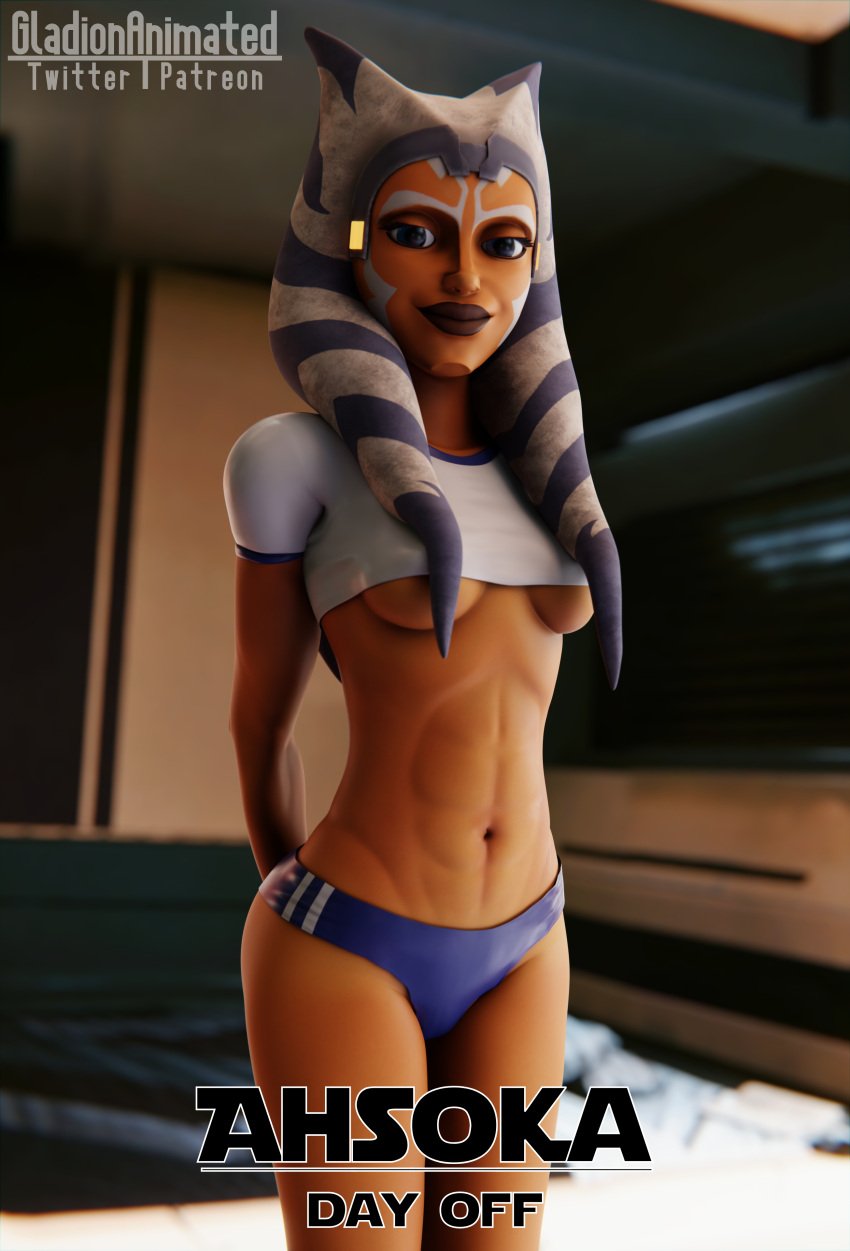 1girls 3d 3d_(artwork) abs ahsoka_tano airress3d_(3d-modeller) alien alien_girl alternate_costume ass athletic_female blender blender_(software) blue_eyes eye_contact fit fit_female gladionanimated hands_behind_back lekku looking_at_viewer montrals nipples nipples_covered orange_body orange_skin panties petite posing small_ass small_breasts smile smiling smiling_at_viewer solo solo_female solo_focus standing star_wars text the_clone_wars:_season_seven tight_clothing togruta underboob underwear