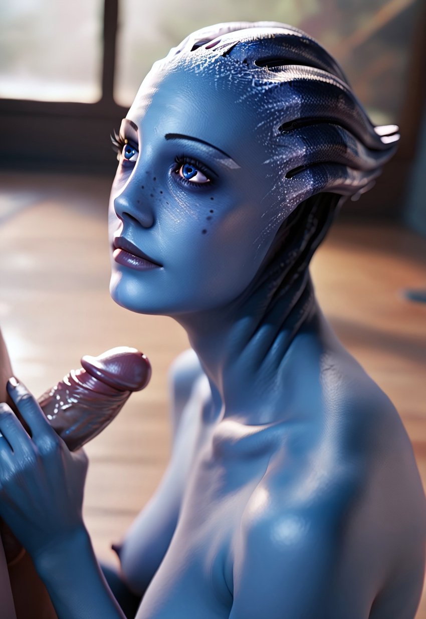 ai_generated alien asari blue_eyes blue_skin freckles handjob liara_t'soni mass_effect penis tagme