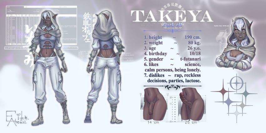 1futa 1girl 2024 b-cup_breasts balls belly big_penis blue_eyes boots character_name character_profile character_sheet clothed clothing color colored cup_size dark-skinned_female dark-skinned_futanari dark_skin decensored ear_piercing earrings eitur_aroka elf elf_ears elf_futanari english_text erect_penis erection flaccid flaccid_penis fully_clothed futa_only futanari gloves high_resolution highres hood hood_up human humanoid humanoid_penis looking_at_viewer medium_breasts medium_hair model_sheet naked nude original original_character penis silver_eyes simple_background solo solo_futa standing takeya_(eitur_aroka) testicles text uncensored vein veins veiny_penis visible_penis_shape white_eyes white_hair