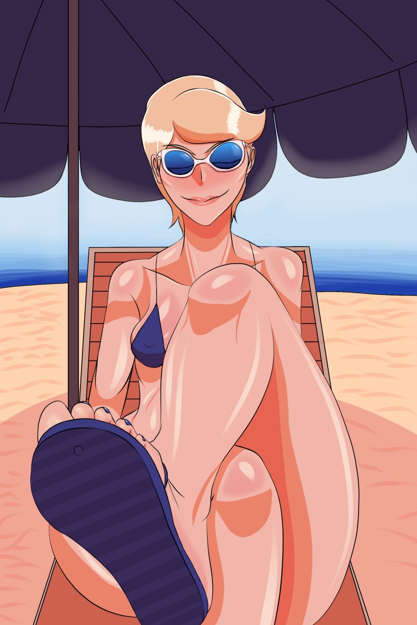 banditk beach beach_background beach_chair beach_umbrella bikini bikini_top blonde_female blonde_hair feet feet_focus feet_up foot_fetish hanna-barbera milf pink_lipstick sandal_fetish sandals scooby-doo_(series) scooby-doo_on_zombie_island short_hair simone_lenoir sole_female soles sunglasses tinted_eyewear toenail_polish toenails toes