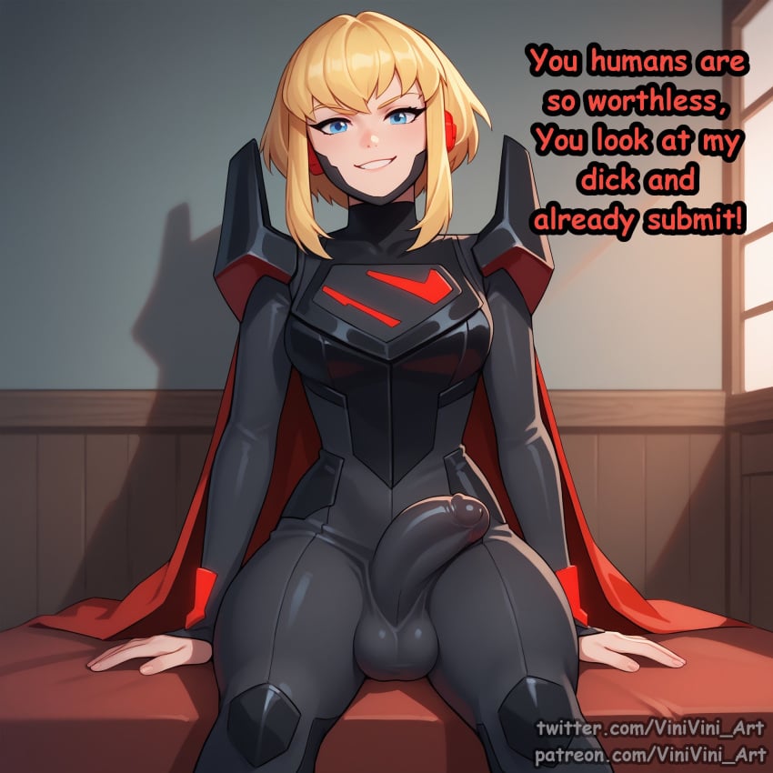 1futa ai_generated balls blonde_hair blue_eyes breasts bulge cape clothed_futanari copyright copyright_name dc dc_comics detailed_background dialogue dominant_futanari english_text erect_penis erection erection_under_clothes fully_clothed futa_only futanari kara_zor-el kryptonian medium_breasts my_adventures_with_superman penis smile smiling supergirl supergirl_(my_adventures_with_superman) superman_(series) vinivini_art